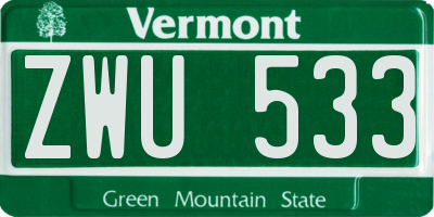 VT license plate ZWU533