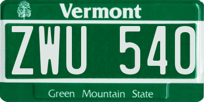 VT license plate ZWU540