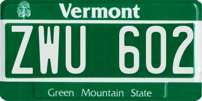 VT license plate ZWU602
