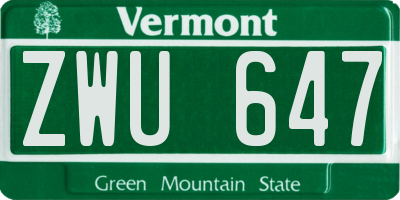 VT license plate ZWU647