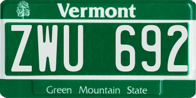 VT license plate ZWU692