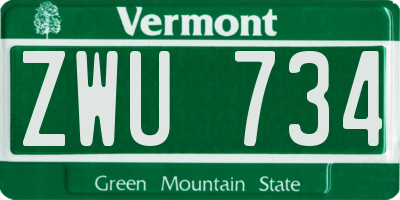 VT license plate ZWU734