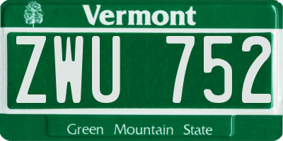 VT license plate ZWU752