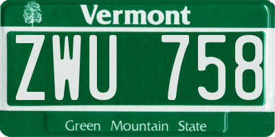 VT license plate ZWU758