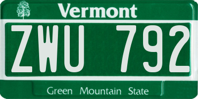 VT license plate ZWU792