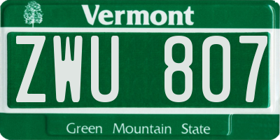 VT license plate ZWU807