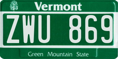 VT license plate ZWU869