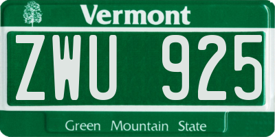 VT license plate ZWU925