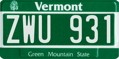 VT license plate ZWU931