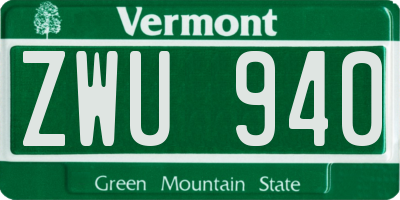 VT license plate ZWU940