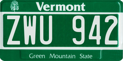 VT license plate ZWU942