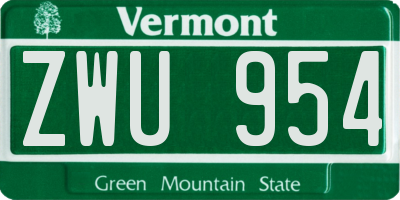 VT license plate ZWU954