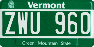 VT license plate ZWU960