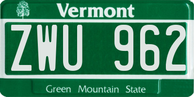 VT license plate ZWU962