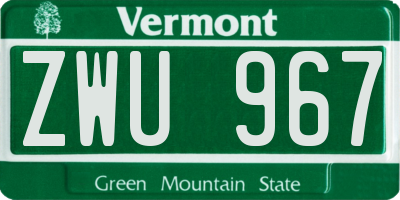VT license plate ZWU967