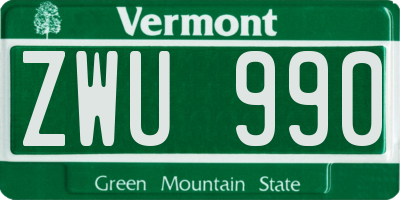 VT license plate ZWU990