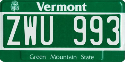 VT license plate ZWU993