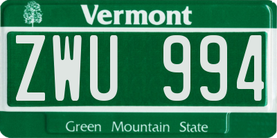VT license plate ZWU994