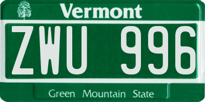 VT license plate ZWU996