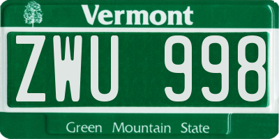VT license plate ZWU998
