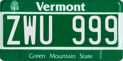 VT license plate ZWU999