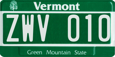 VT license plate ZWV010