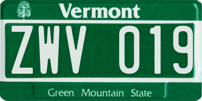 VT license plate ZWV019
