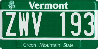 VT license plate ZWV193