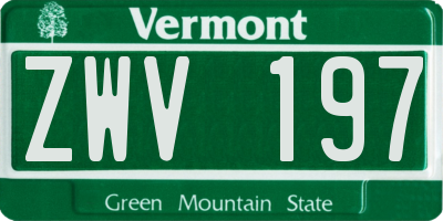 VT license plate ZWV197