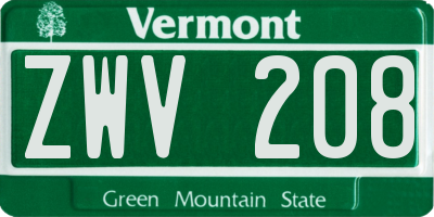 VT license plate ZWV208