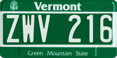 VT license plate ZWV216