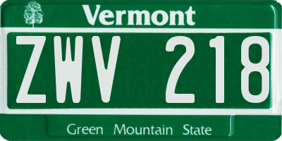VT license plate ZWV218