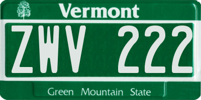 VT license plate ZWV222