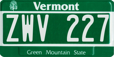 VT license plate ZWV227
