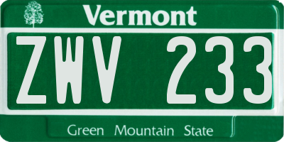VT license plate ZWV233