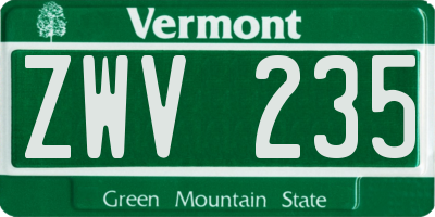 VT license plate ZWV235