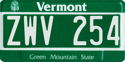 VT license plate ZWV254