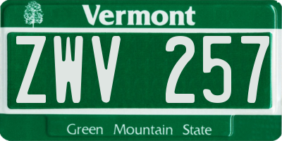 VT license plate ZWV257