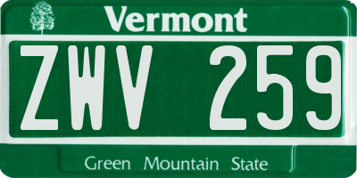 VT license plate ZWV259