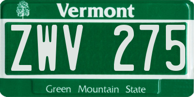 VT license plate ZWV275