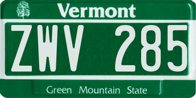 VT license plate ZWV285