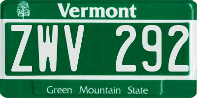 VT license plate ZWV292