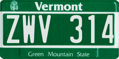 VT license plate ZWV314