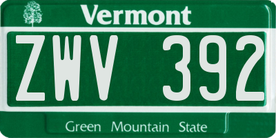 VT license plate ZWV392