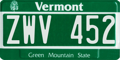 VT license plate ZWV452
