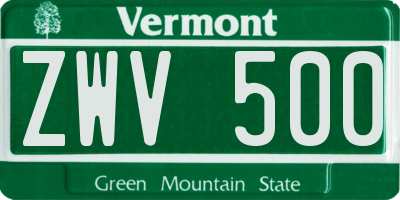 VT license plate ZWV500