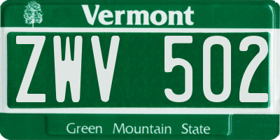 VT license plate ZWV502
