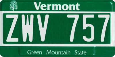 VT license plate ZWV757