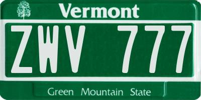 VT license plate ZWV777