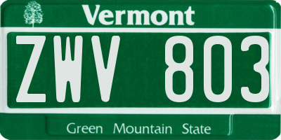 VT license plate ZWV803